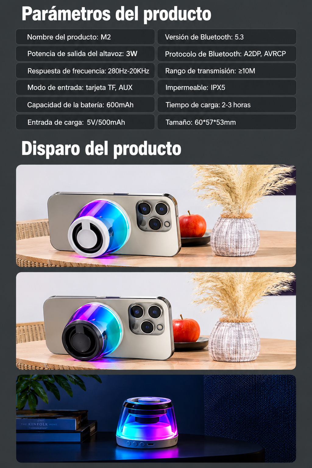 Parlante Gamer M2 tamano compacto y portatil